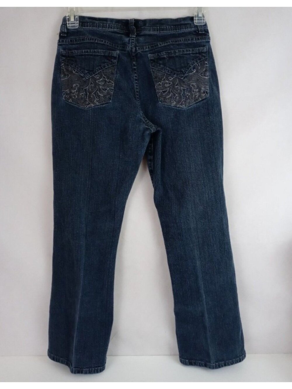 Zena Women's Dark Wash Low Rise Embroidered Straight Leg Jeans Size 26x27